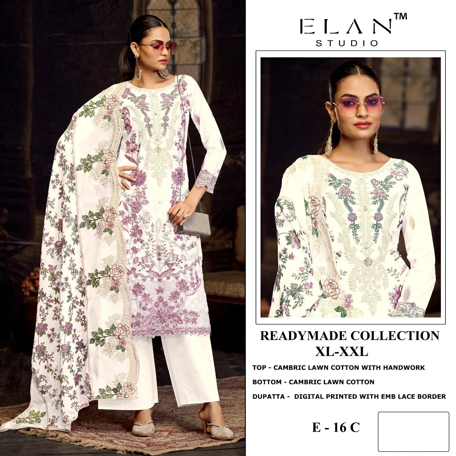 Elan E 16 A To D Cambric Cotton With Lawn Embroidered Salwar Kameez