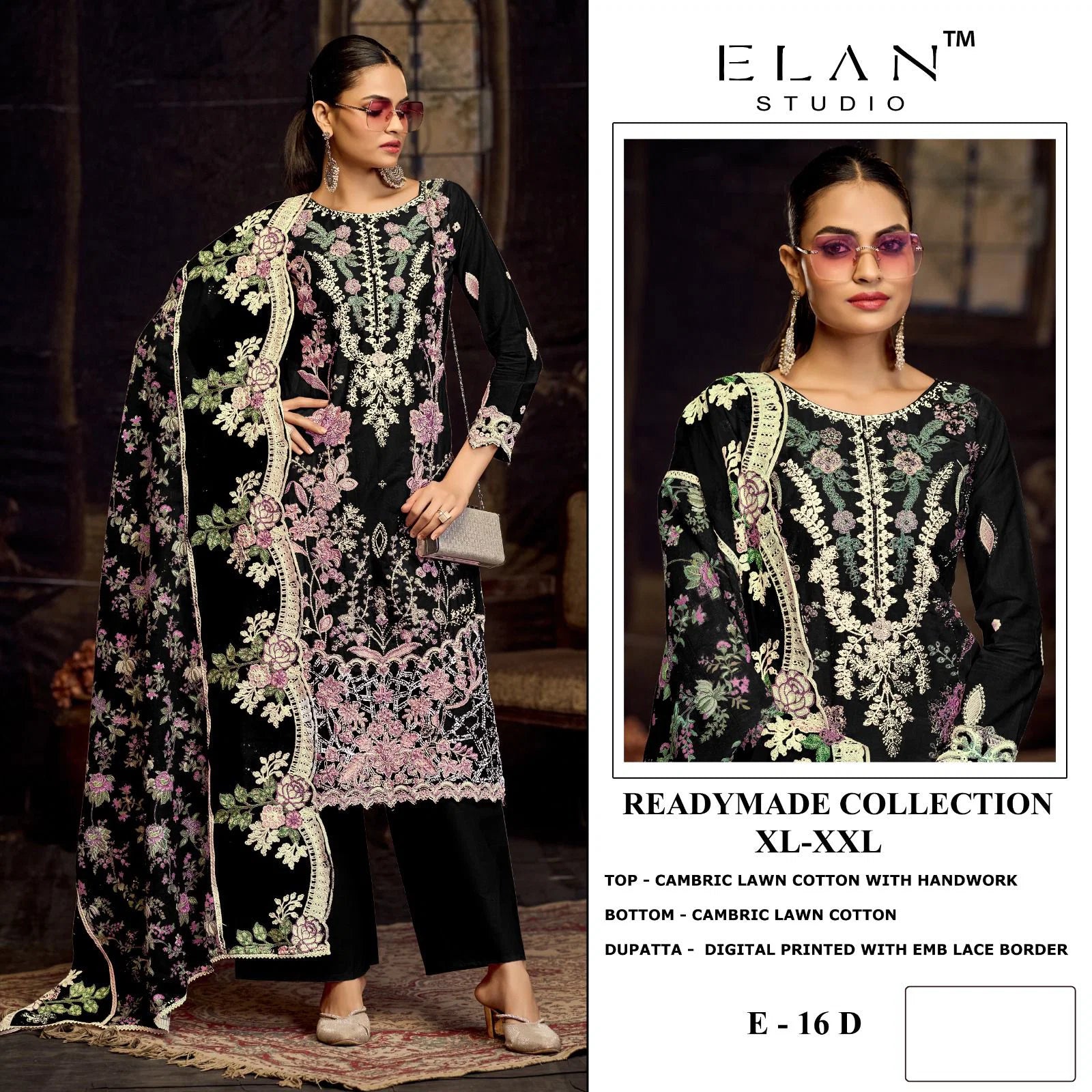 Elan E 16 A To D Cambric Cotton With Lawn Embroidered Salwar Kameez
