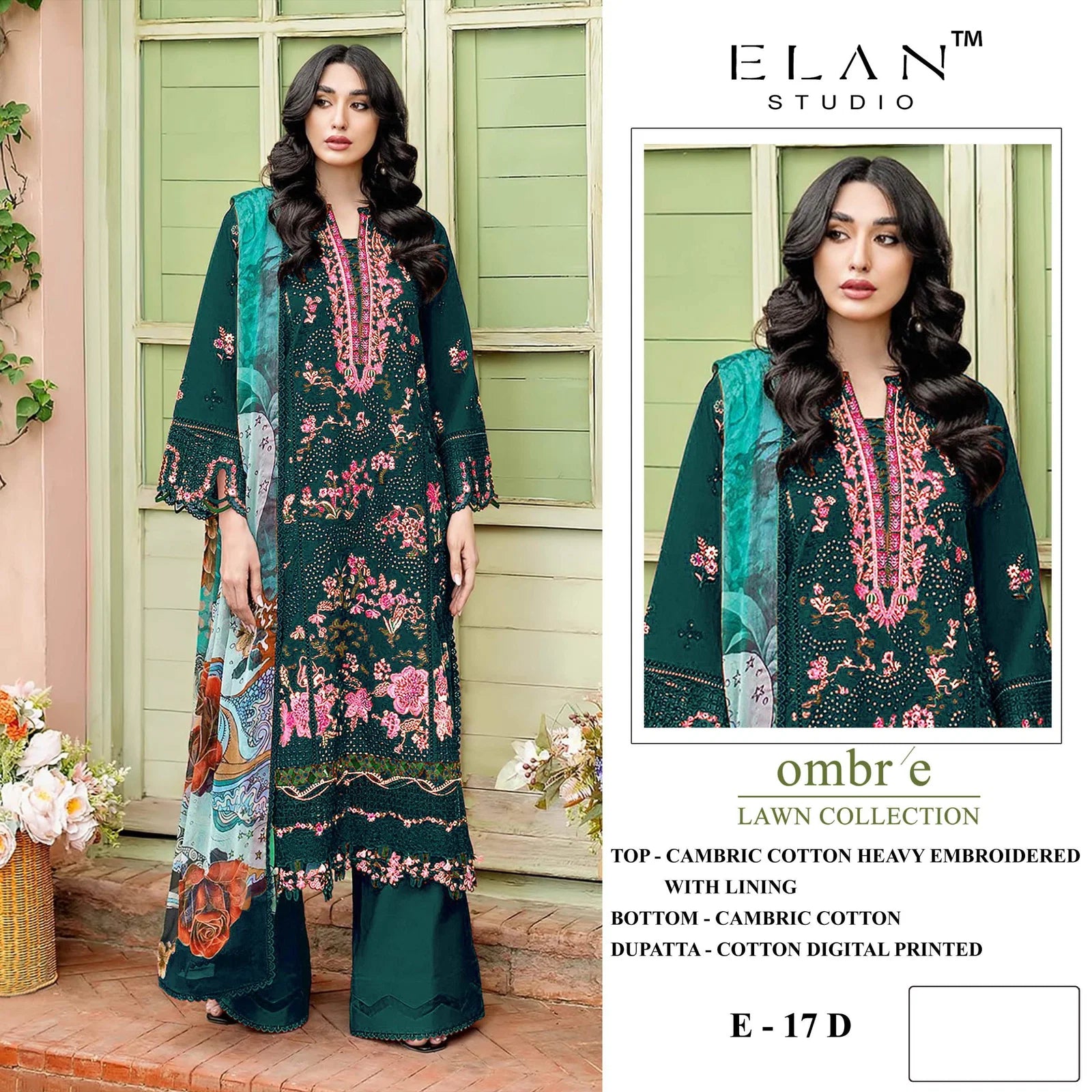 Elan E 17 A To D Cambric Cotton Heavy Embroidery Salwar Kameez