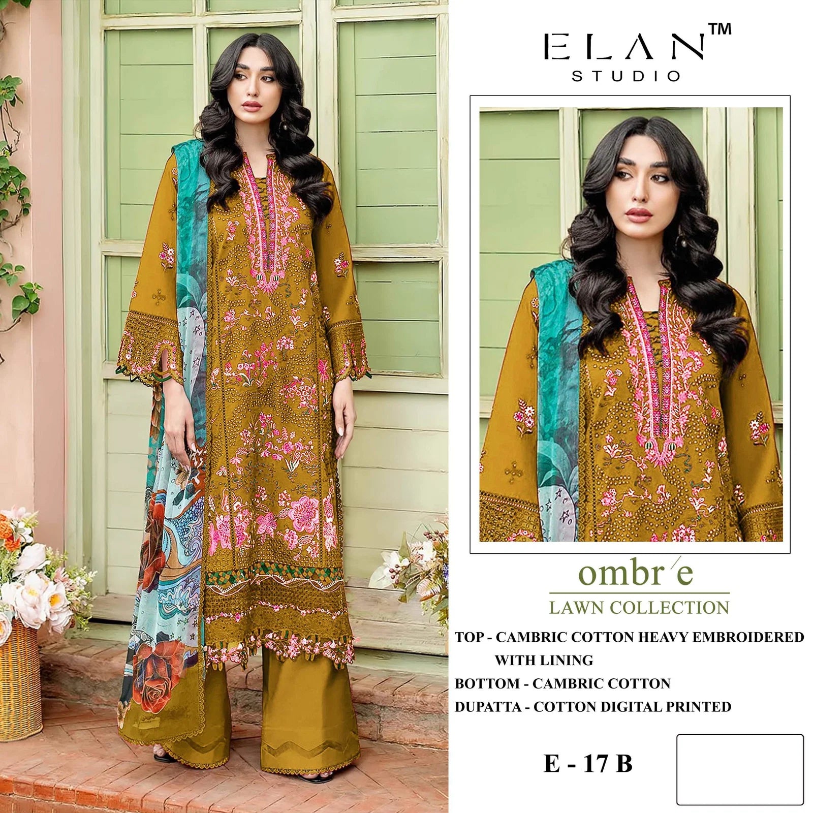 Elan E 17 A To D Cambric Cotton Heavy Embroidery Salwar Kameez