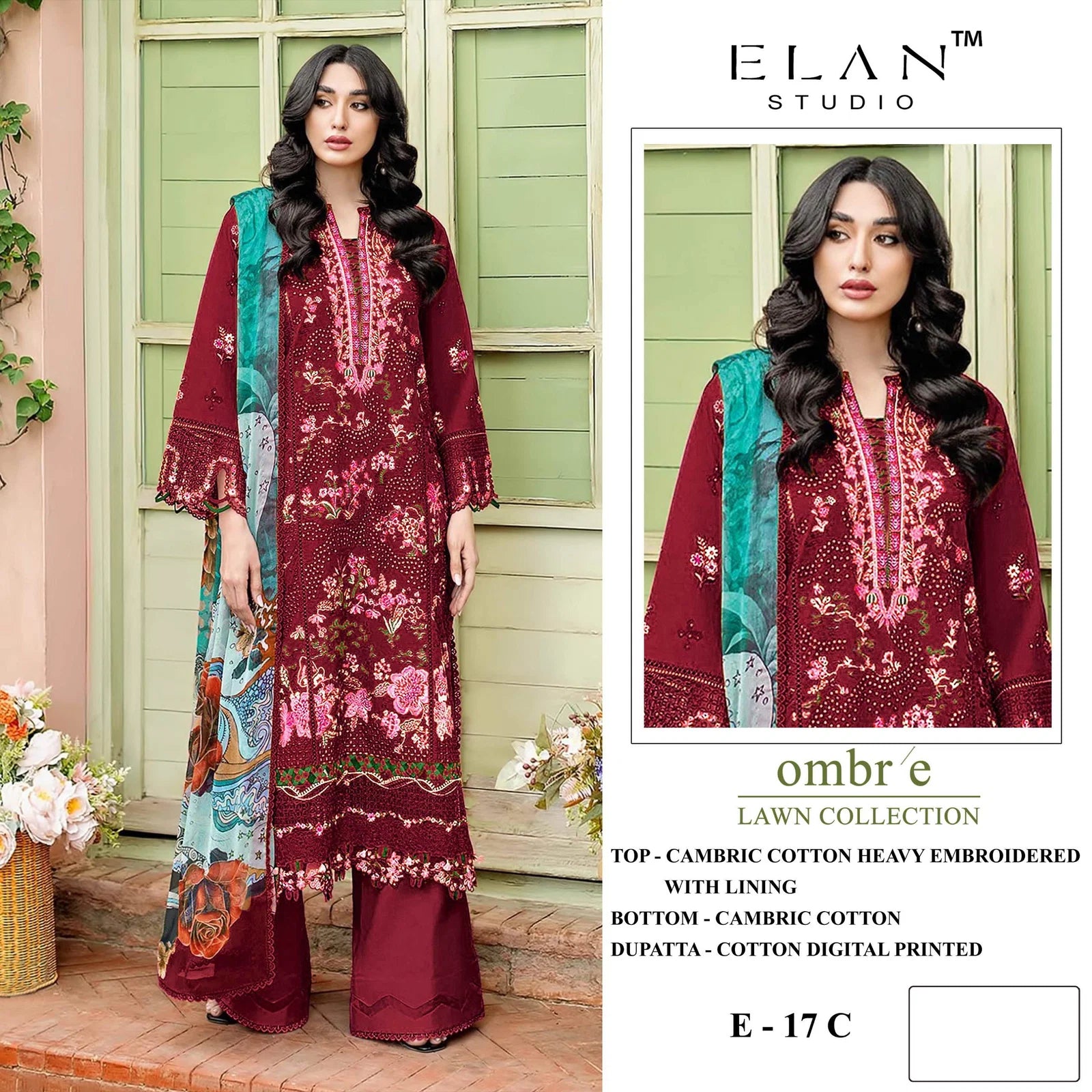 Elan E 17 A To D Cambric Cotton Heavy Embroidery Salwar Kameez