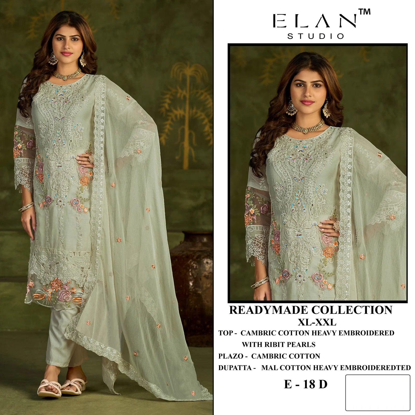 Elan E 18 A To D Cambric Cotton Embroidered Salwar Kameez