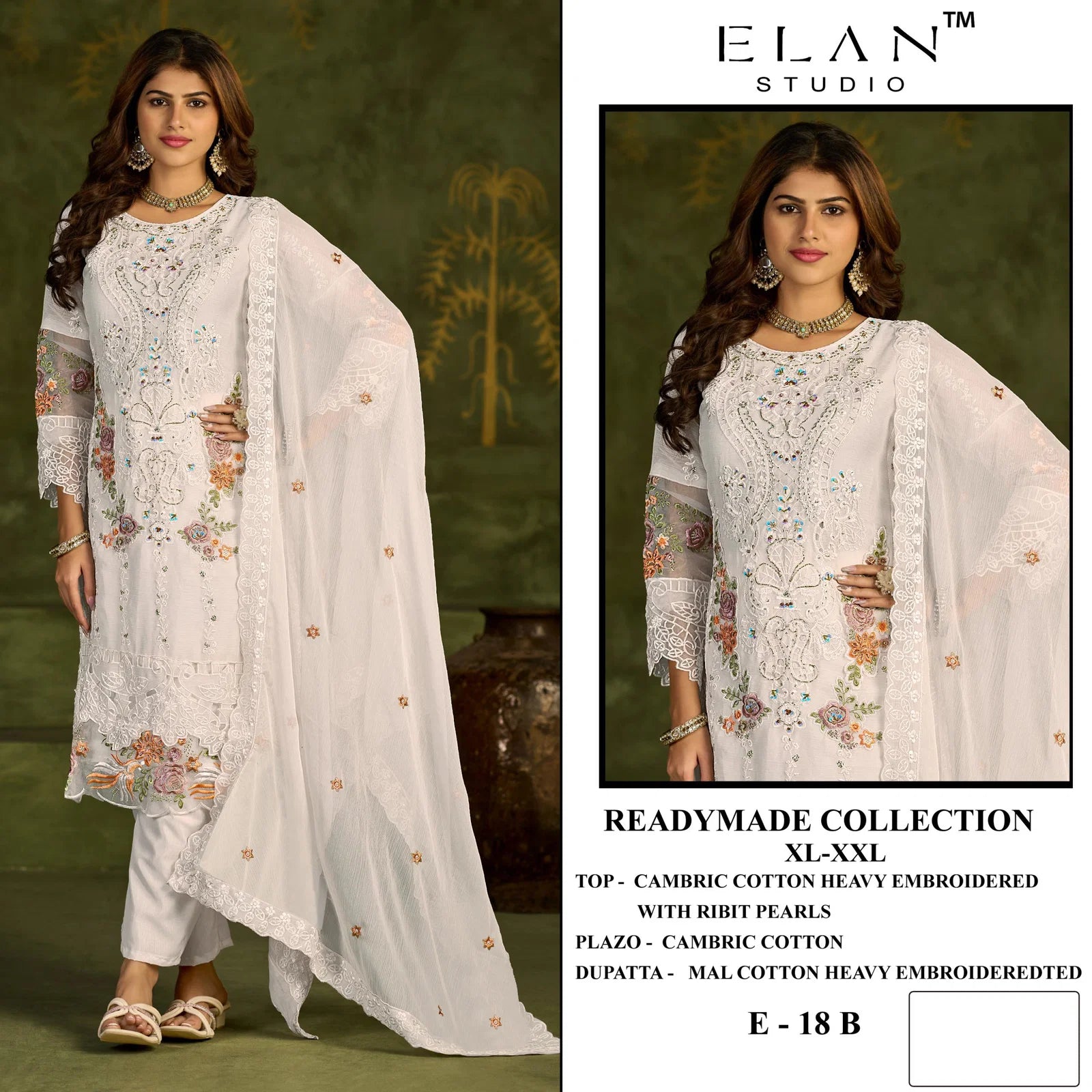 Elan E 18 A To D Cambric Cotton Embroidered Salwar Kameez