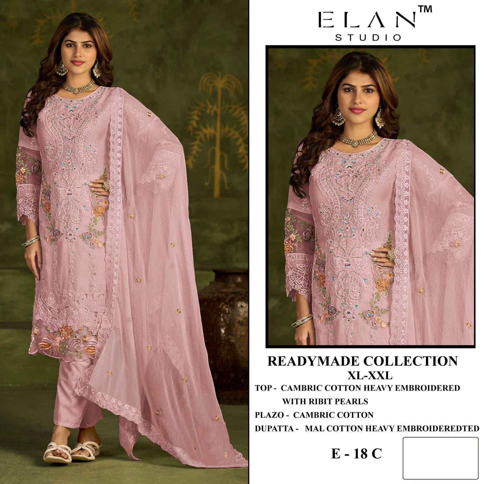 Elan E 18 A To D Cambric Cotton Embroidered Salwar Kameez