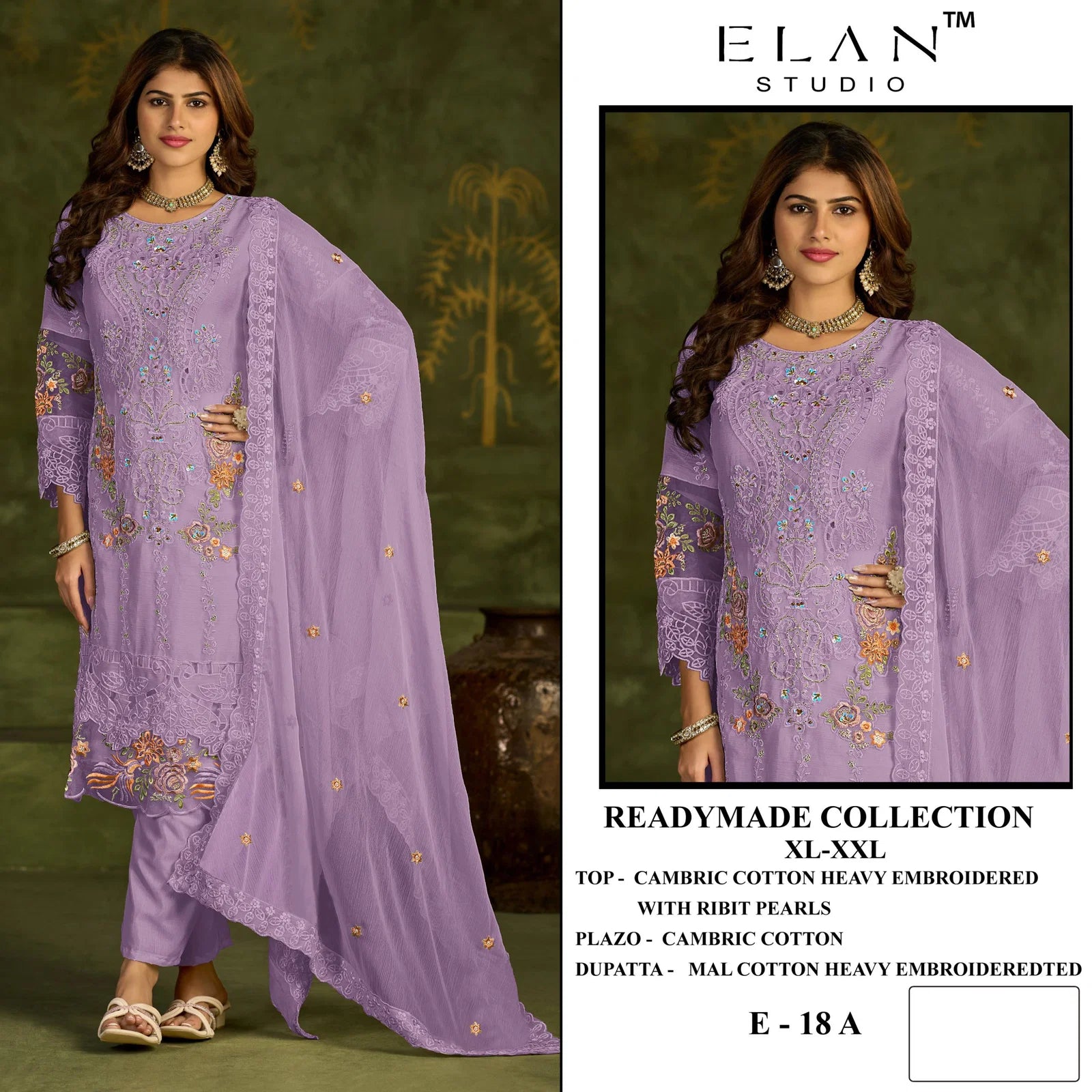Elan E 18 A To D Cambric Cotton Embroidered Salwar Kameez
