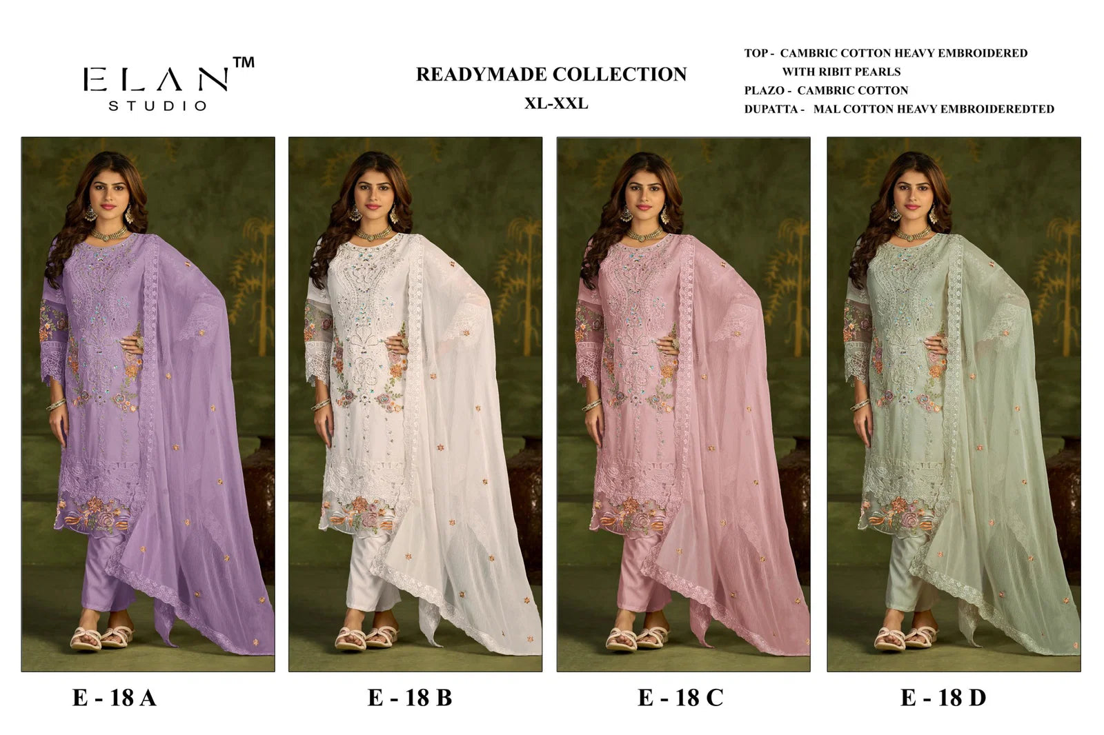 Elan E 18 A To D Cambric Cotton Embroidered Salwar Kameez