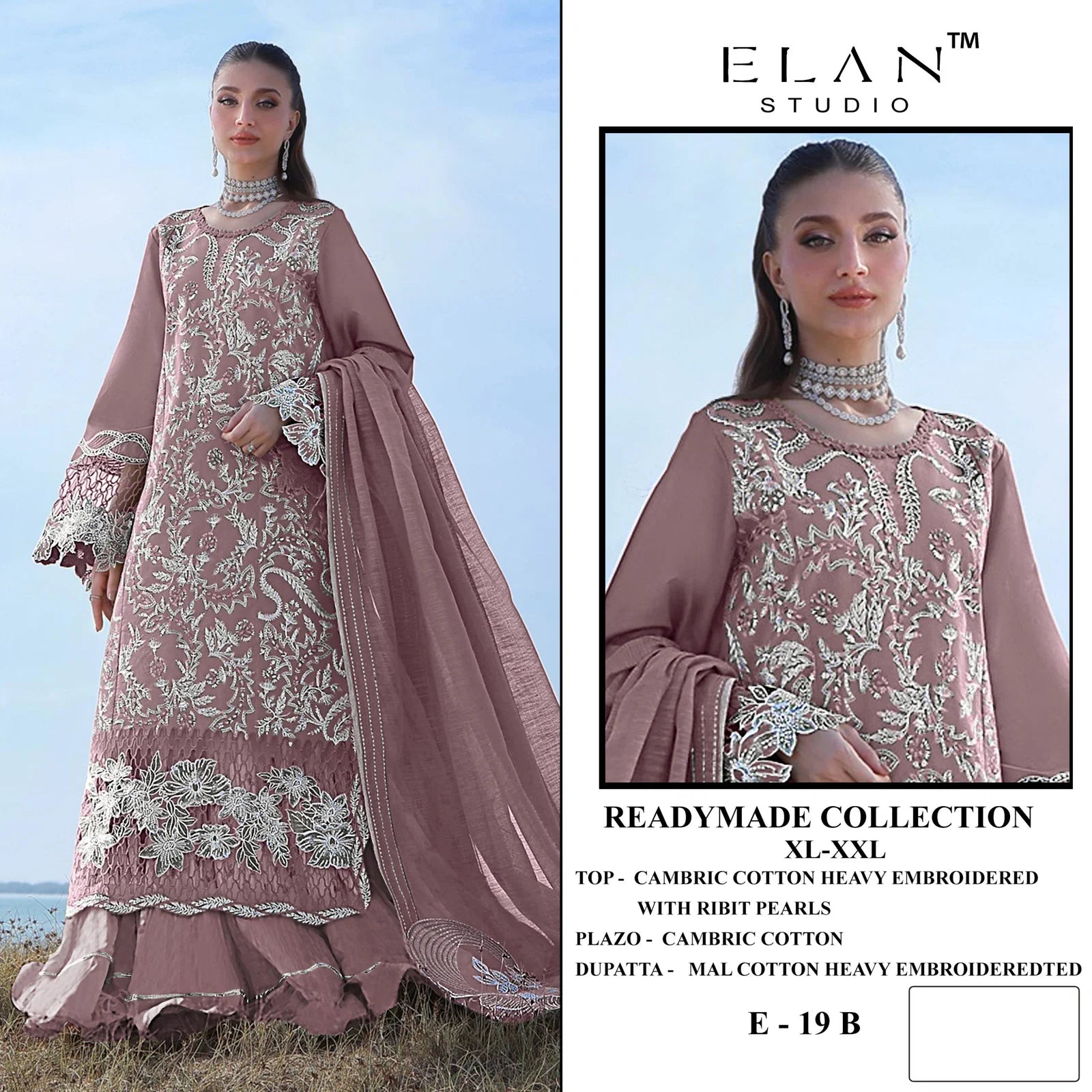 Elan E 19 A To D Cambric Cotton With Lawn Embroidered Salwar Kameez
