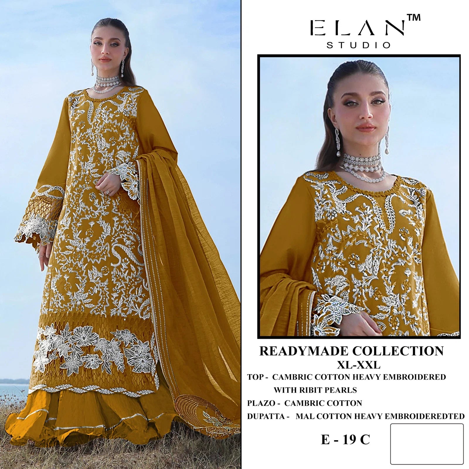 Elan E 19 A To D Cambric Cotton With Lawn Embroidered Salwar Kameez