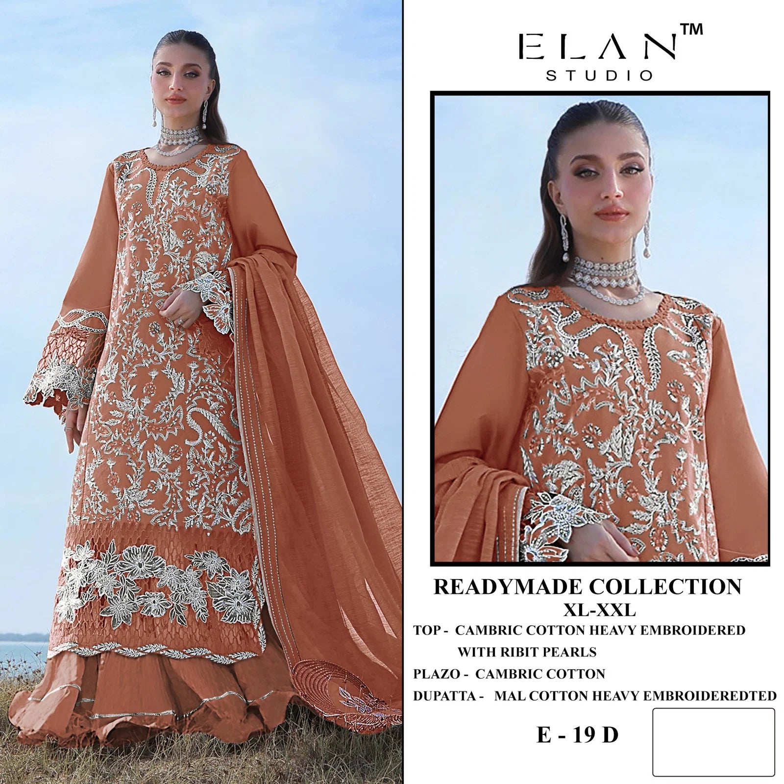 Elan E 19 A To D Cambric Cotton With Lawn Embroidered Salwar Kameez