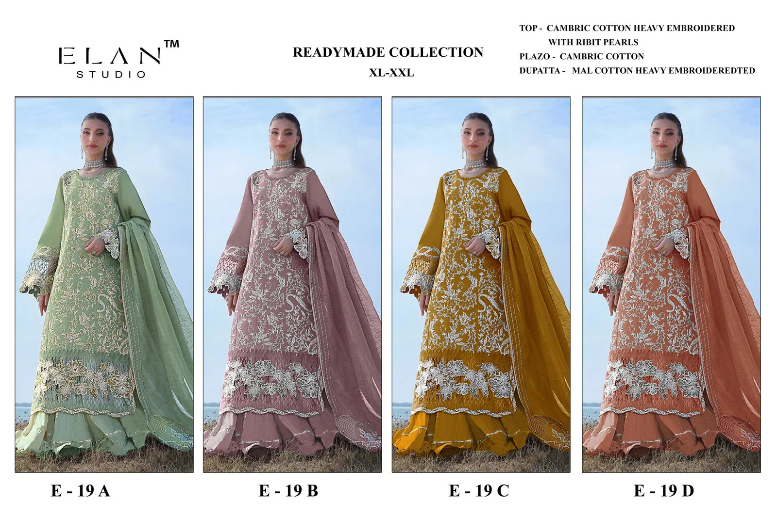 Elan E 19 A To D Cambric Cotton With Lawn Embroidered Salwar Kameez