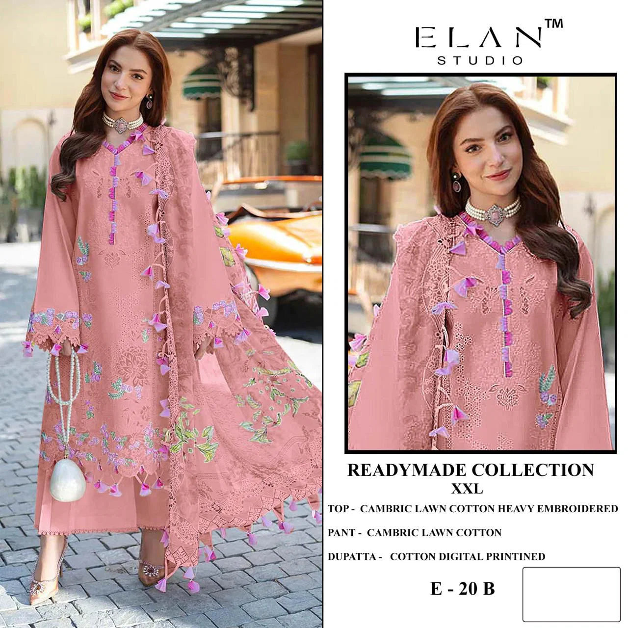 Elan E 20 Cambric Cotton Embroidered Salwar Kameez