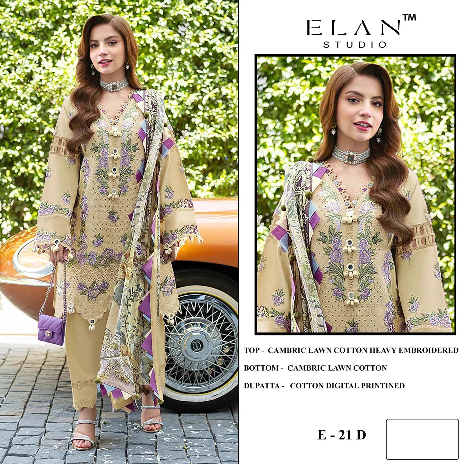 Elan E 21 A To D Cambric Lawn Cotton Embroidered Salwar Kameez Collection