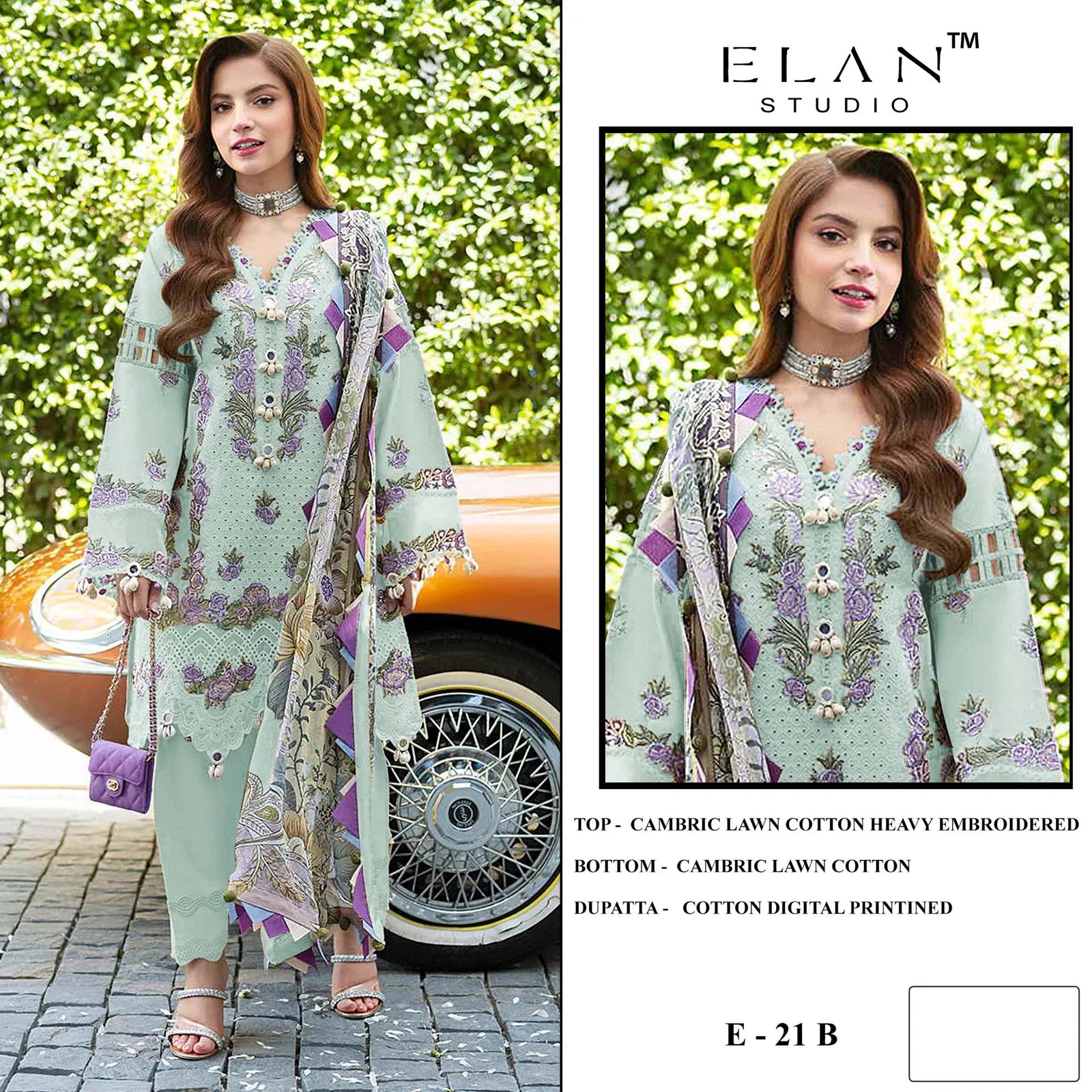 Elan E 21 A To D Cambric Lawn Cotton Embroidered Salwar Kameez Collection