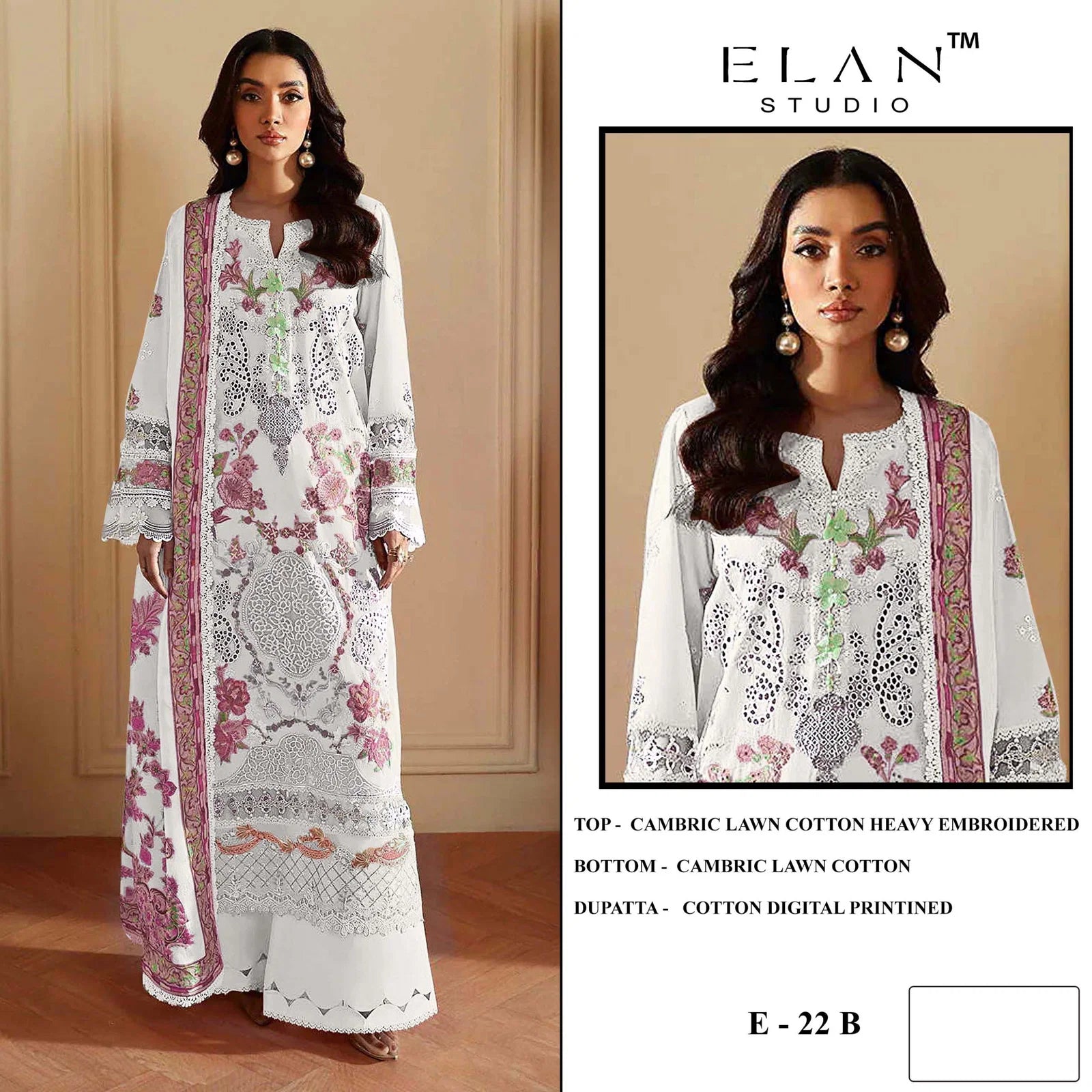 Elan E 22 A To D Cambric Cotton Embroidered Salwar Kameez