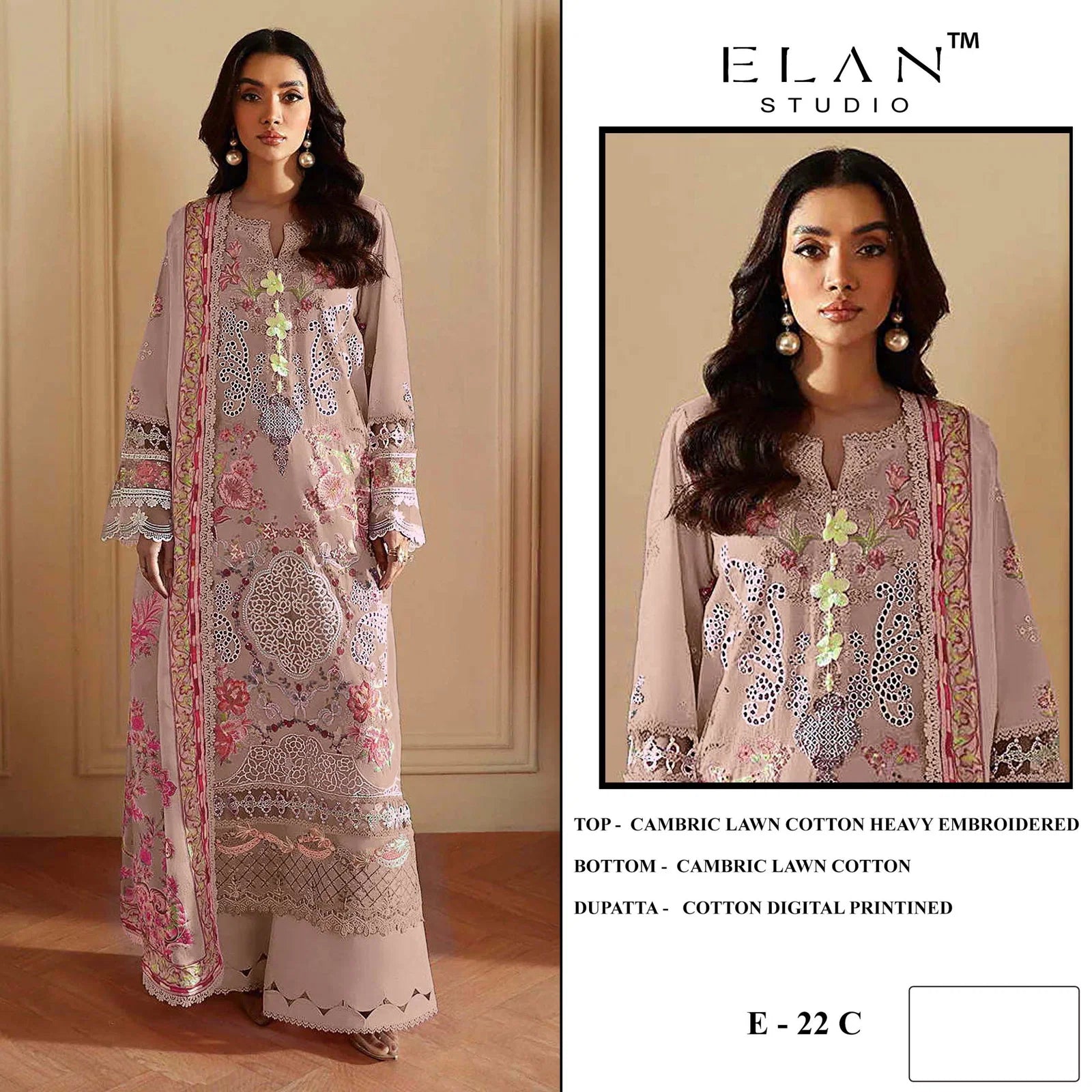 Elan E 22 A To D Cambric Cotton Embroidered Salwar Kameez