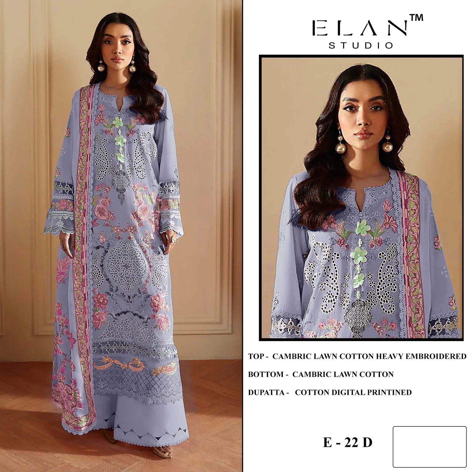 Elan E 22 A To D Cambric Cotton Embroidered Salwar Kameez