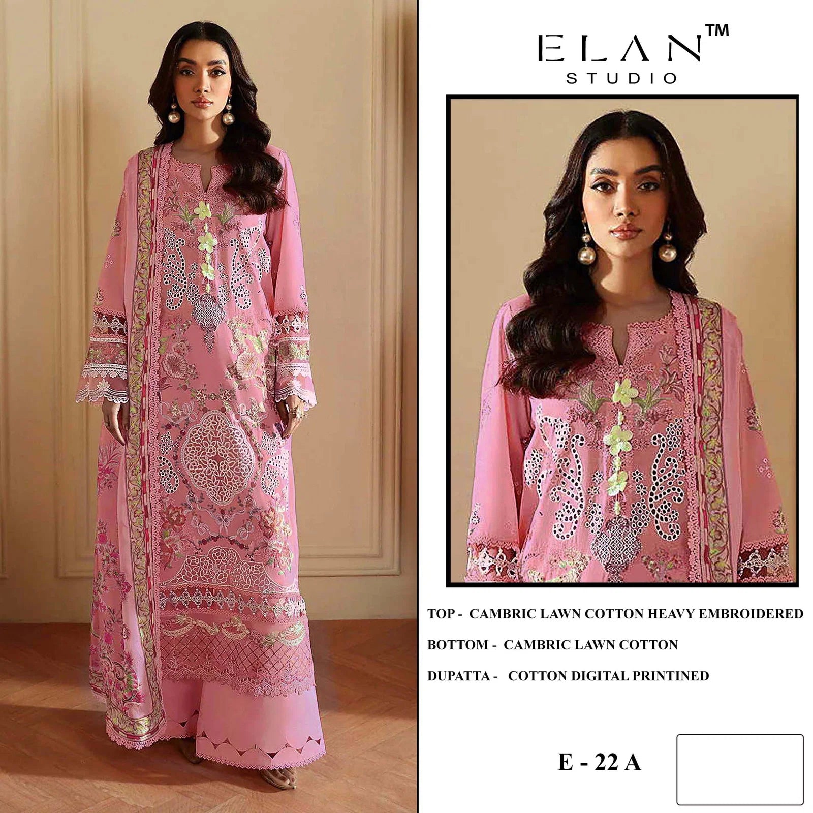 Elan E 22 A To D Cambric Cotton Embroidered Salwar Kameez