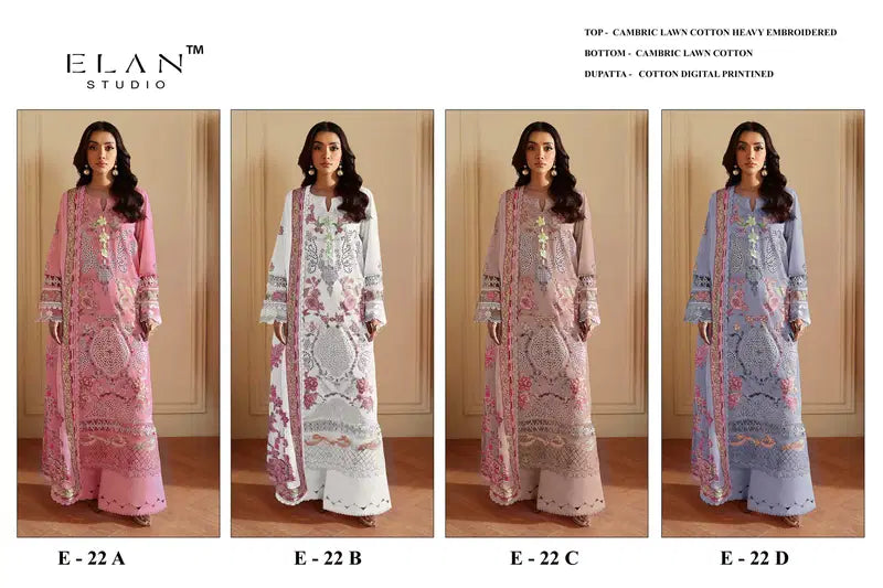 Elan E 22 A To D Cambric Cotton Embroidered Salwar Kameez