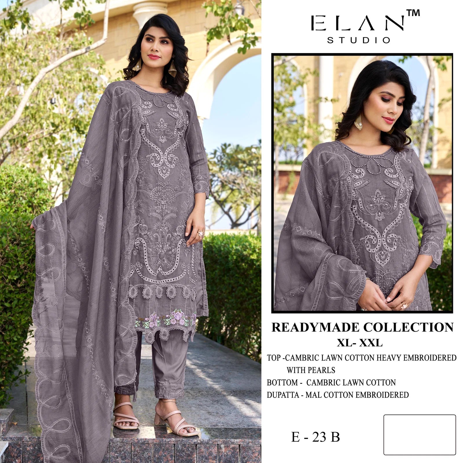 Elan E 23 Cambric Cotton Embroidered Salwar Kameez Collection