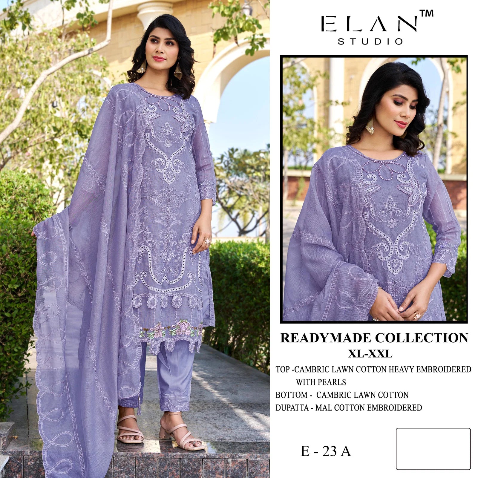 Elan E 23 Cambric Cotton Embroidered Salwar Kameez Collection