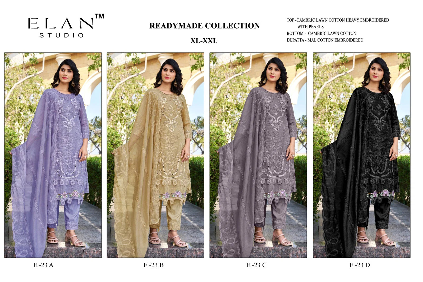 Elan E 23 Cambric Cotton Embroidered Salwar Kameez Collection