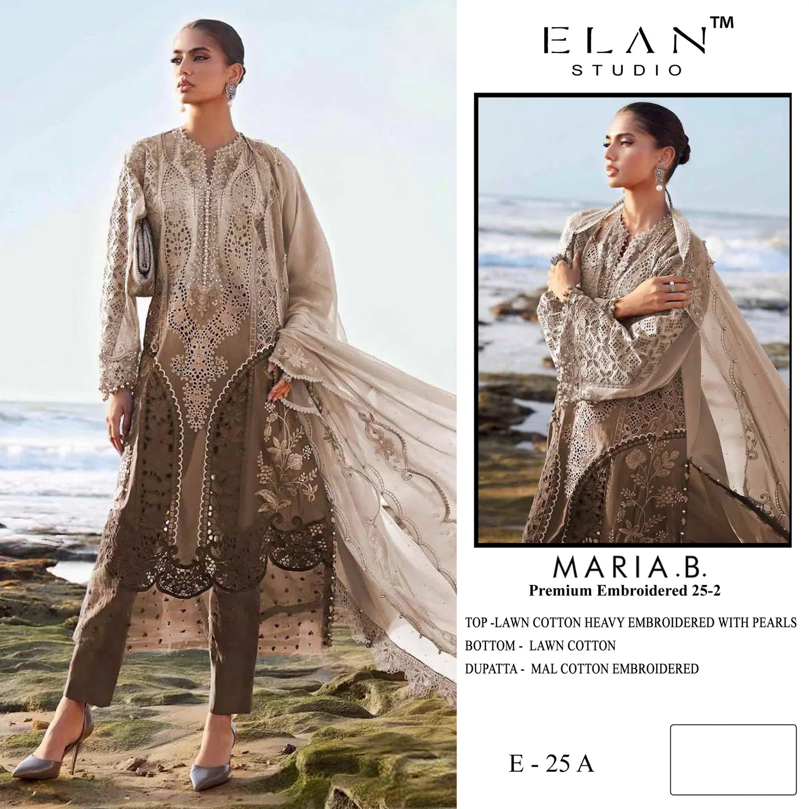 Elan E 25 A To D Lawn Cotton Embroidered Salwar Kameez