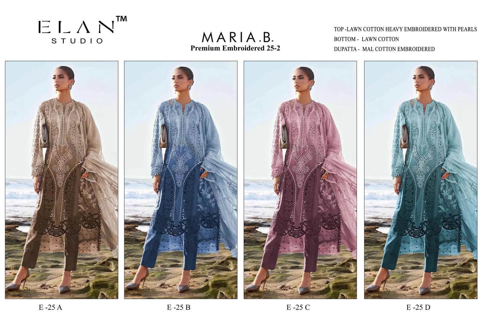 Elan E 25 A To D Lawn Cotton Embroidered Salwar Kameez