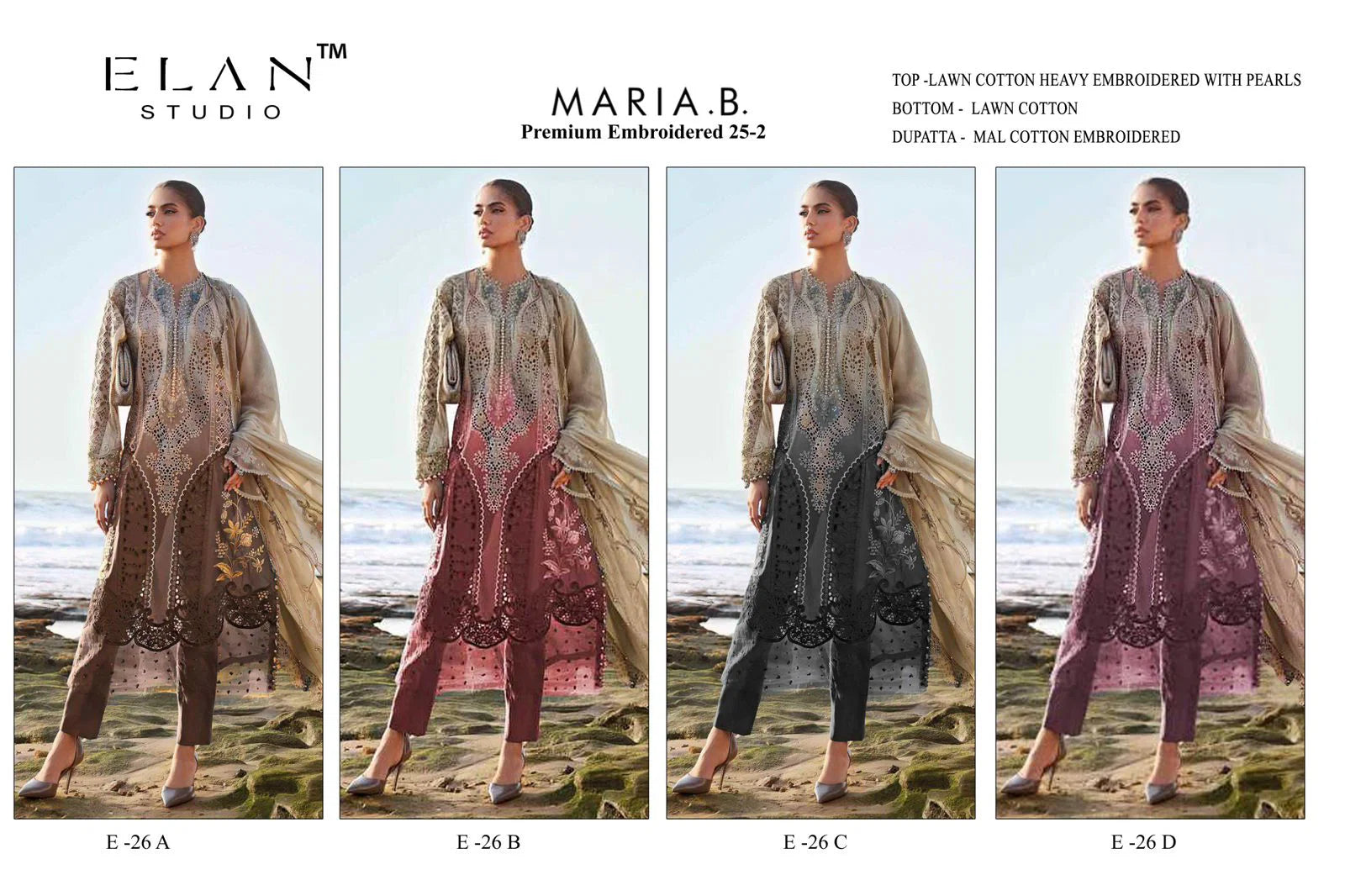 Elan E 26 A To D Cambric Cotton Embroidered Salwar Kameez