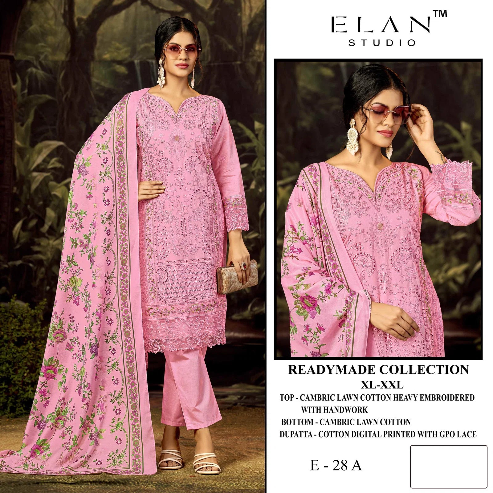 Elan E 28 A To D Cambric Lawn Cotton Embroidered Salwar Kameez