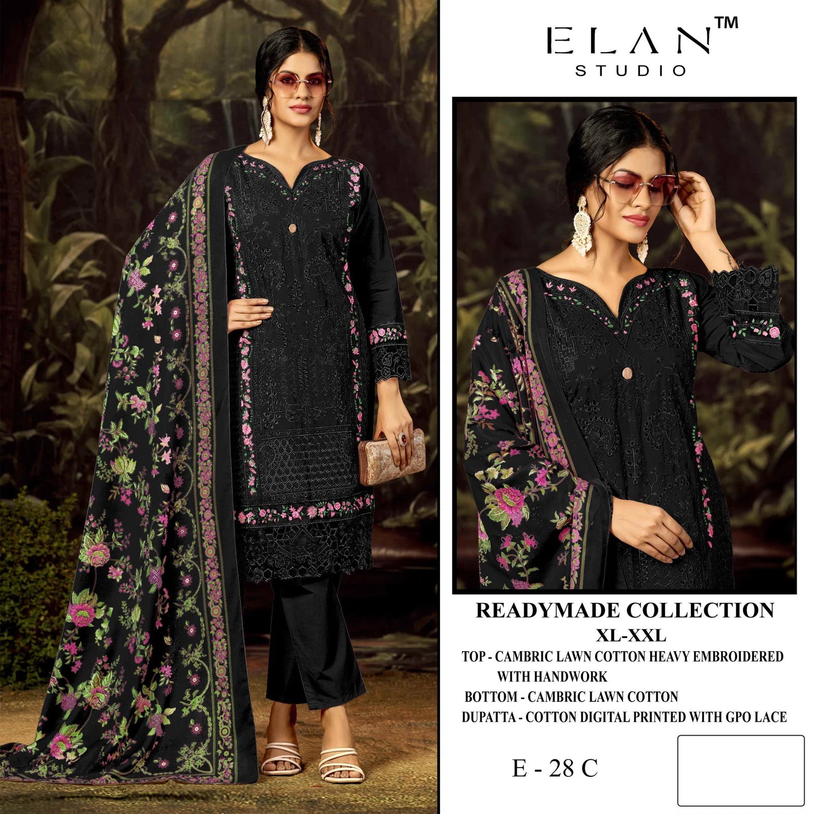 Elan E 28 A To D Cambric Lawn Cotton Embroidered Salwar Kameez
