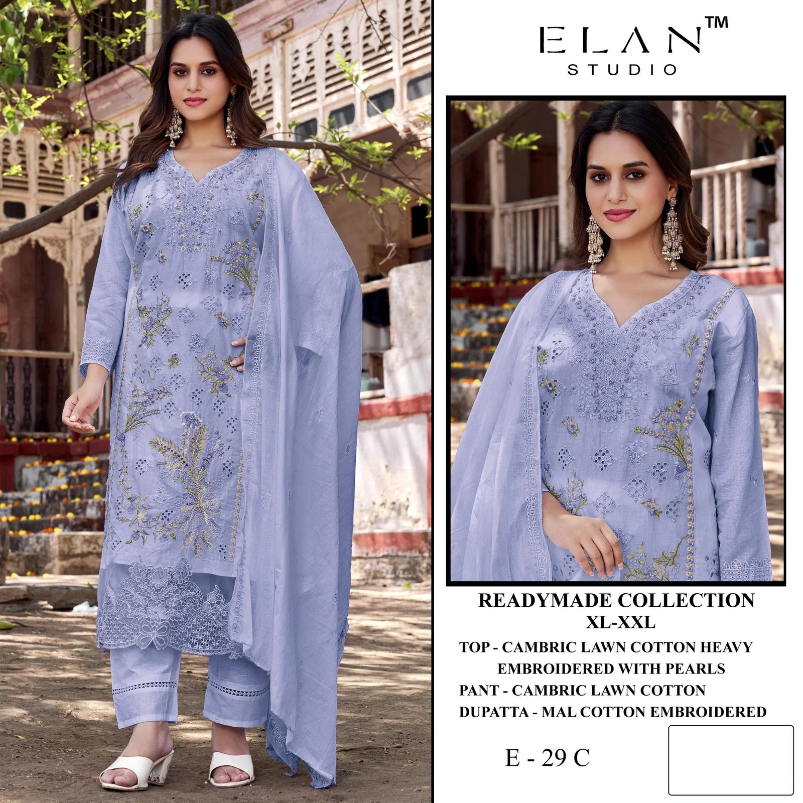 Elan E 29 Cambric Cotton Embroidered Salwar Kameez