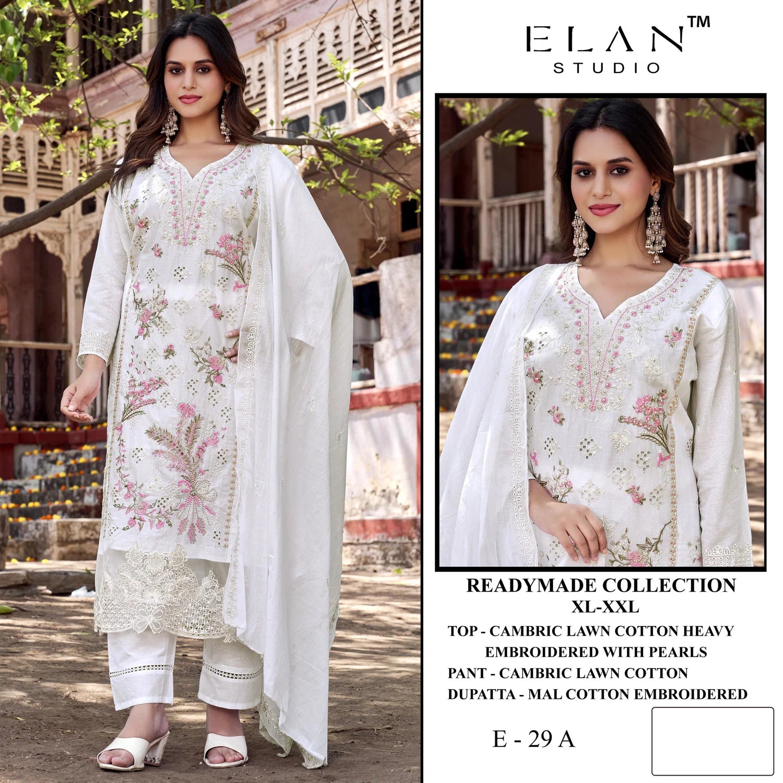 Elan E 29 Cambric Cotton Embroidered Salwar Kameez
