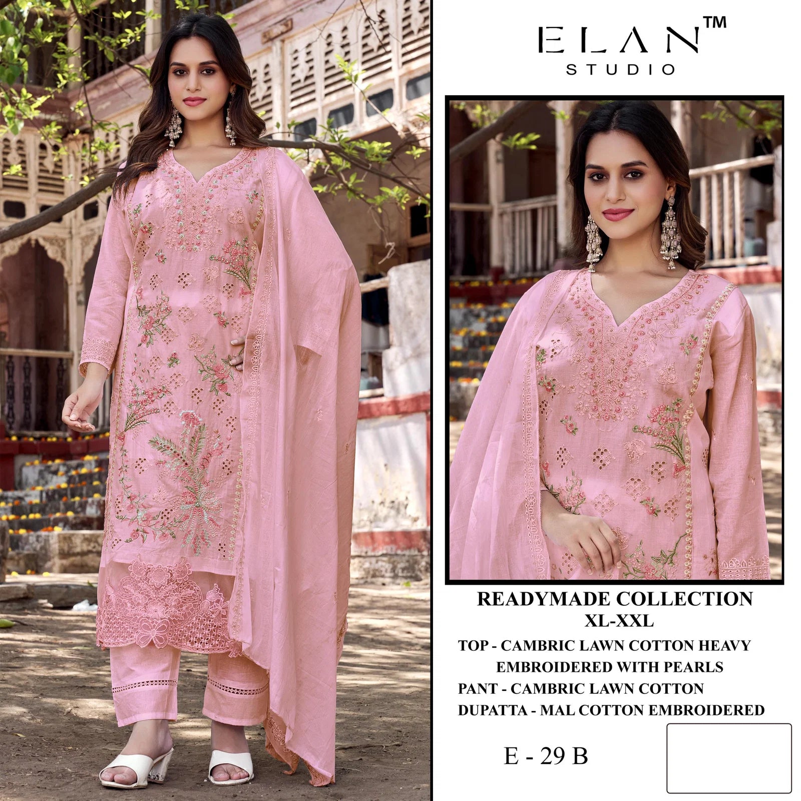 Elan E 29 Cambric Cotton Embroidered Salwar Kameez