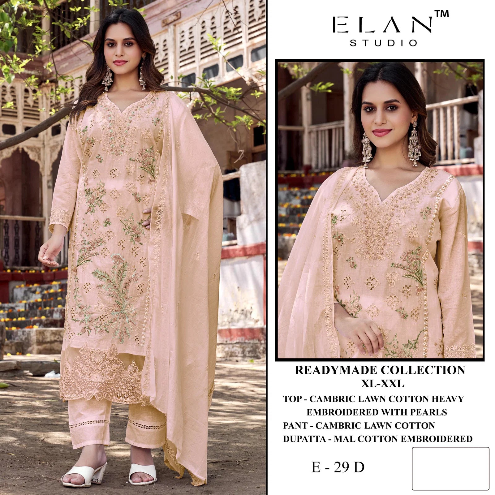 Elan E 29 Cambric Cotton Embroidered Salwar Kameez