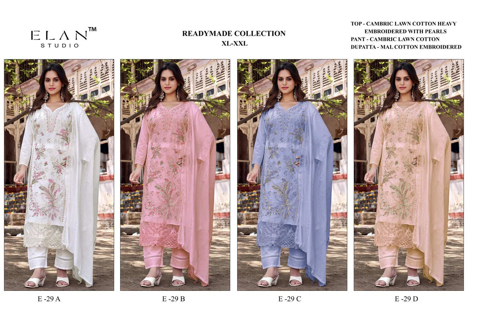Elan E 29 Cambric Cotton Embroidered Salwar Kameez