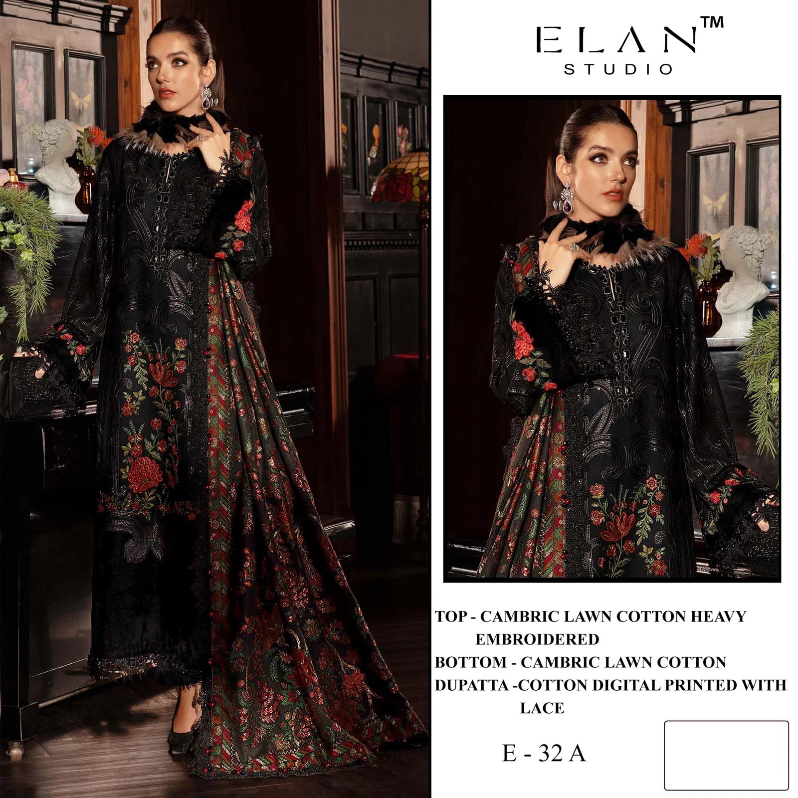 Elan E 32 A To D Cambric Cotton Embroidered Salwar Kameez