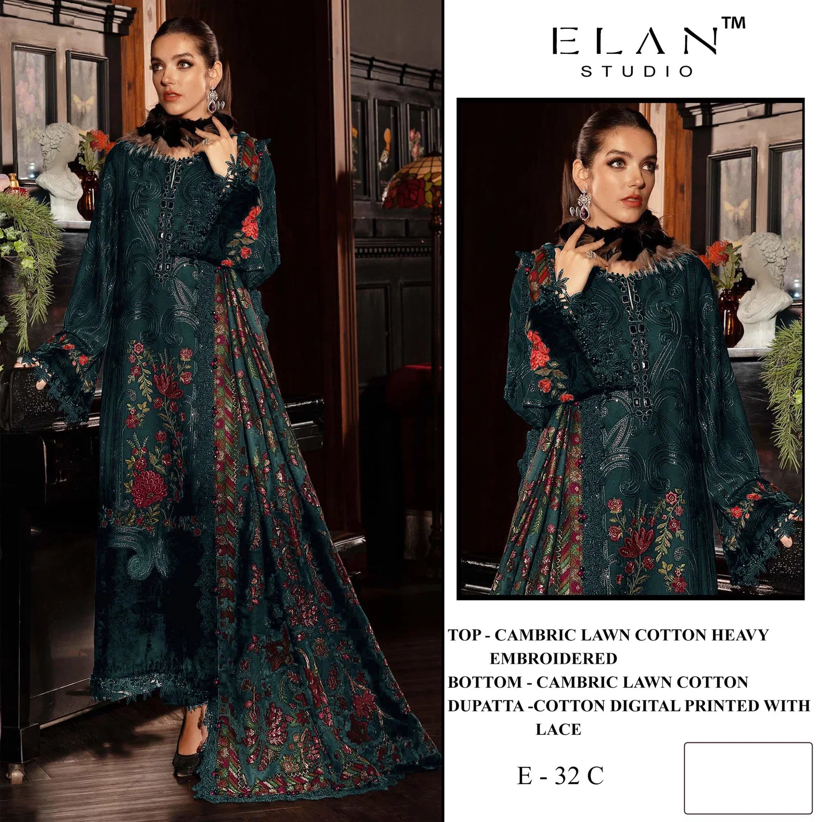 Elan E 32 A To D Cambric Cotton Embroidered Salwar Kameez