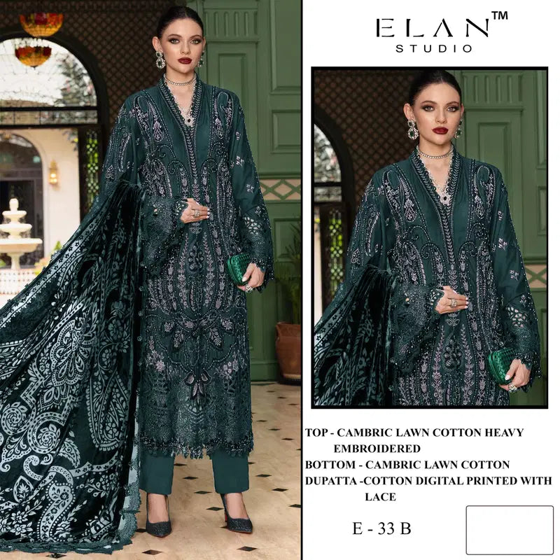 Elan E 33 A To D Cambric Cotton Embroidered Salwar Kameez Collection