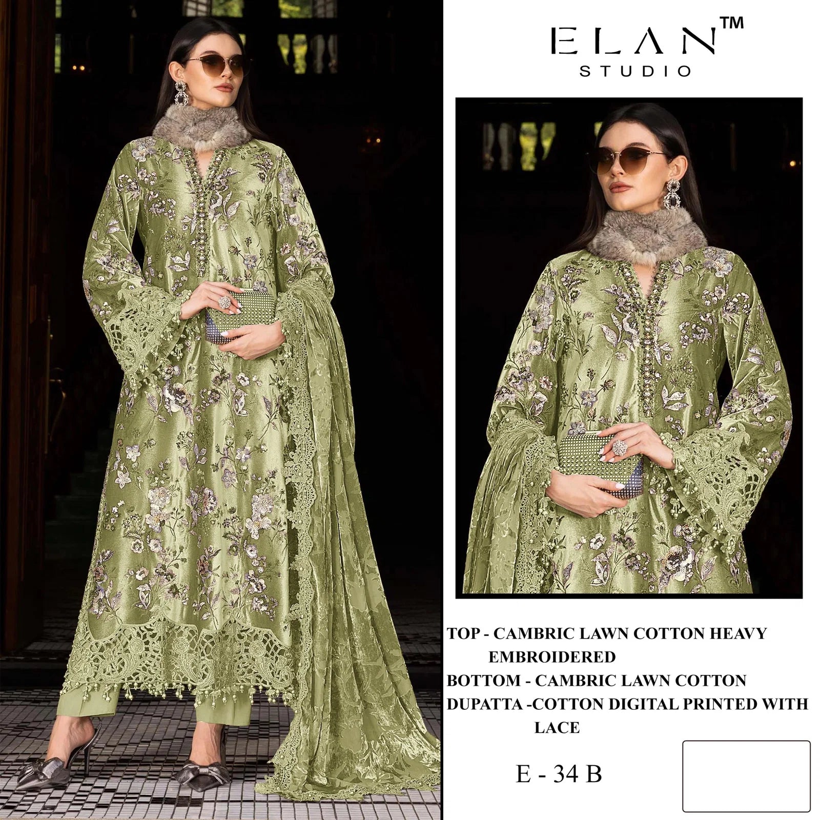 Elan E 34 Cambric Cotton Embroidered Salwar Kameez Collection
