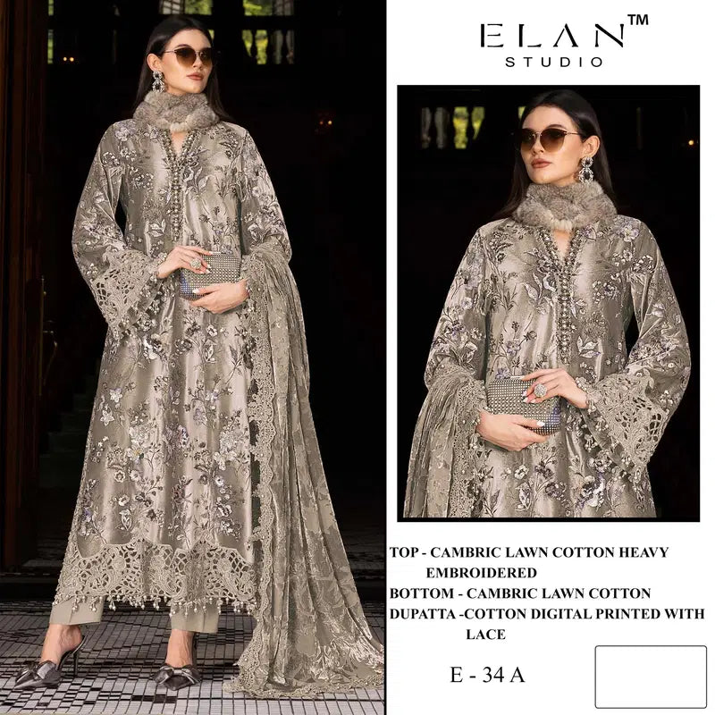 Elan E 34 Cambric Cotton Embroidered Salwar Kameez Collection