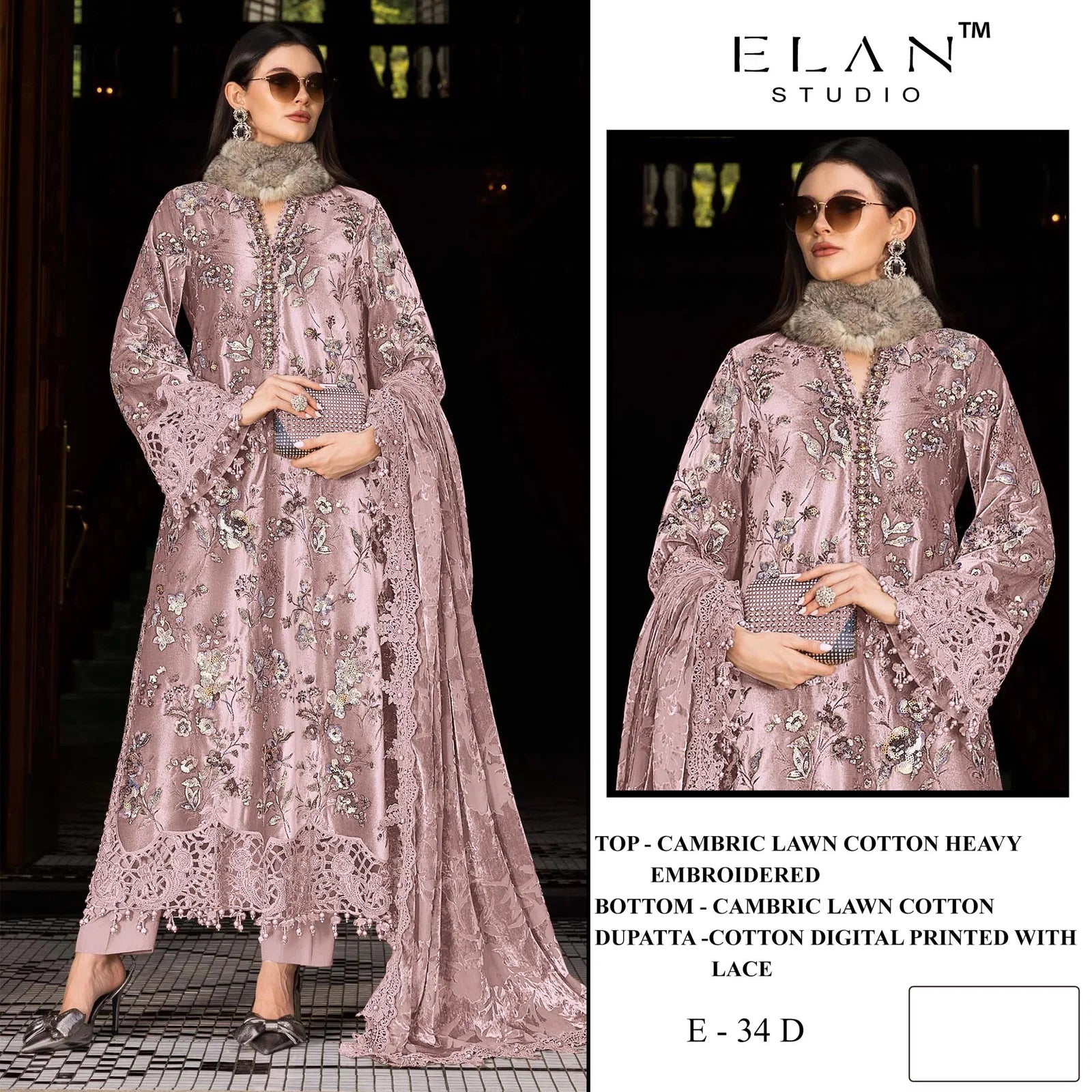 Elan E 34 Cambric Cotton Embroidered Salwar Kameez Collection