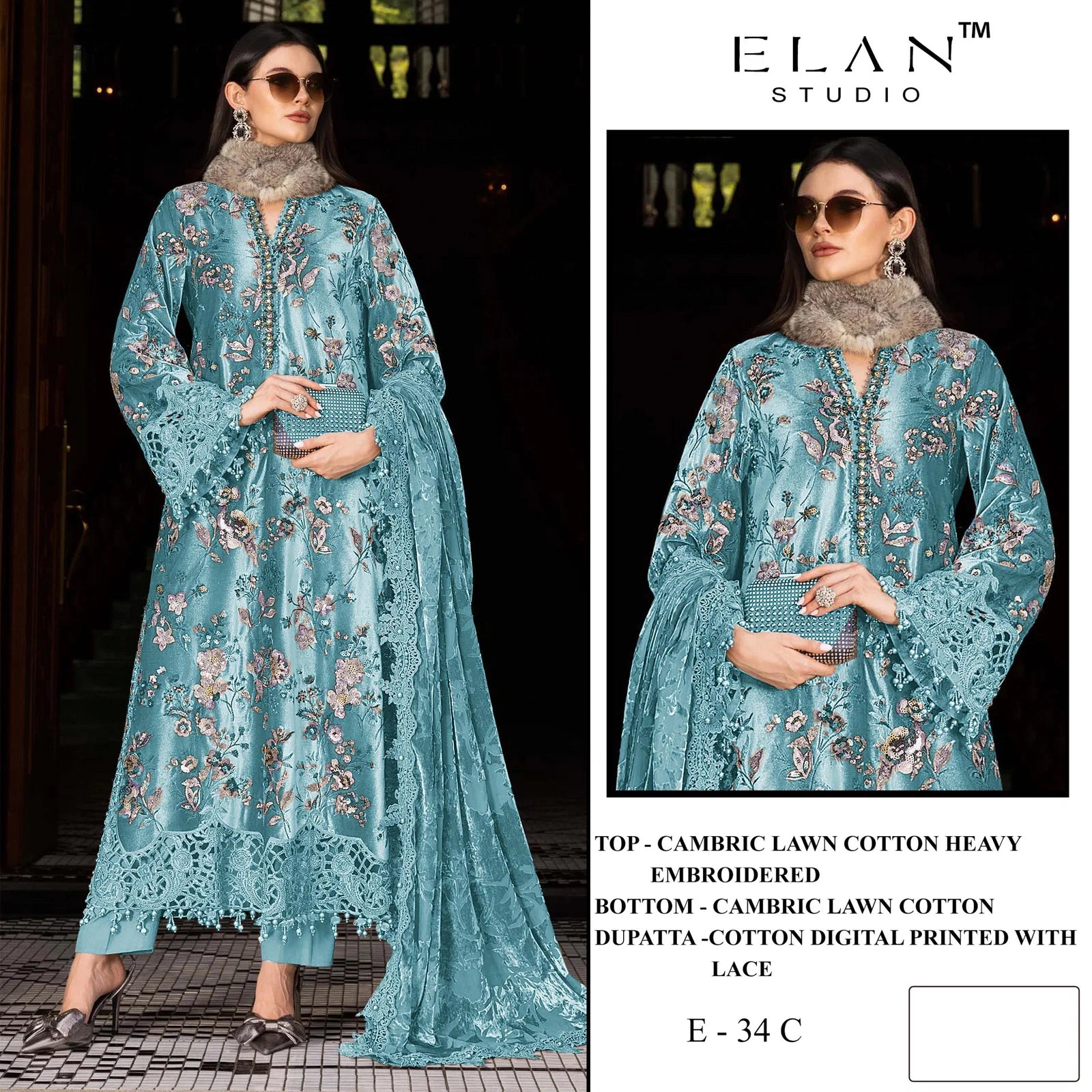 Elan E 34 Cambric Cotton Embroidered Salwar Kameez Collection