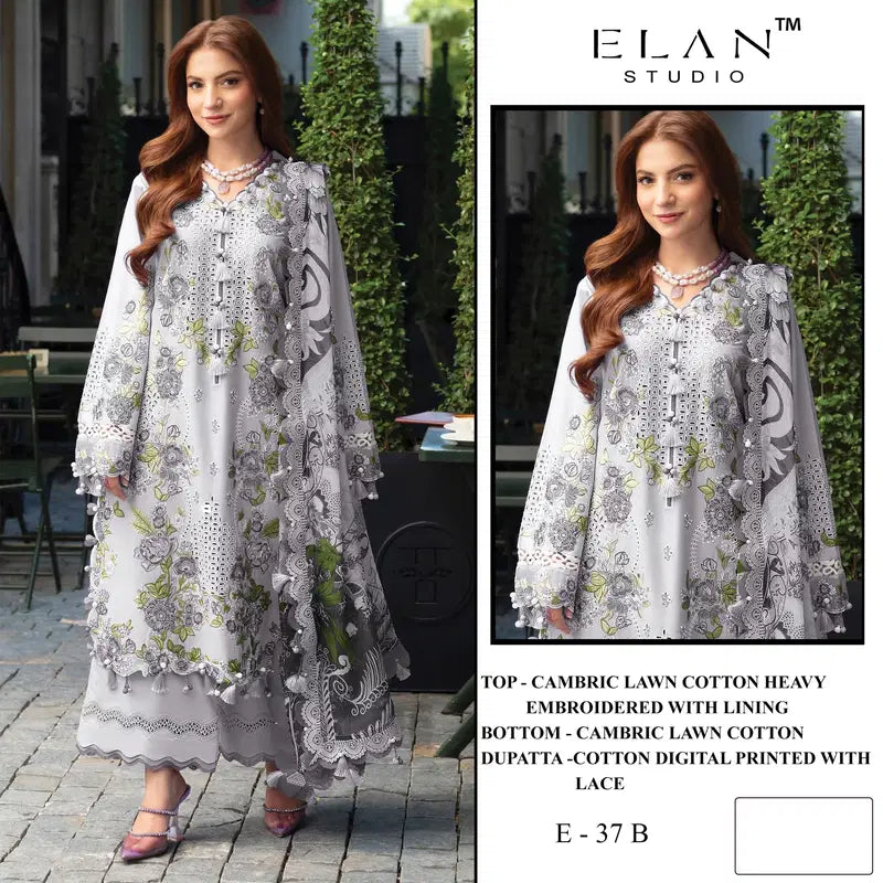 Elan E 37 Cambric Lawn Cotton Embroidered Salwar Kameez