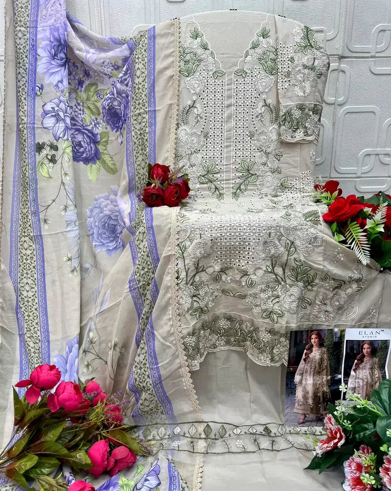 Elan E 37 Cambric Lawn Cotton Embroidered Salwar Kameez