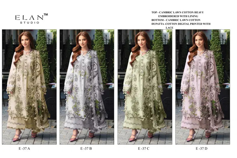 Elan E 37 Cambric Lawn Cotton Embroidered Salwar Kameez