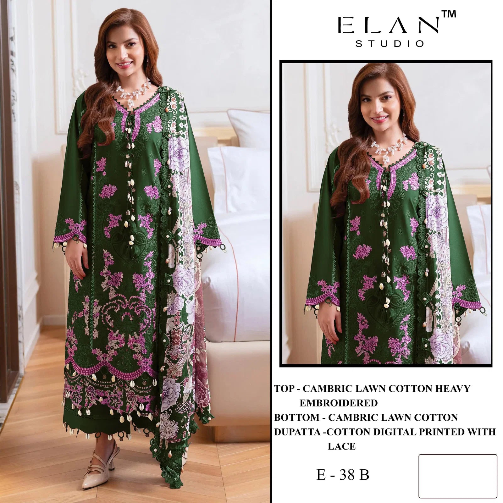 Elan E 38 Cambric Cotton Embroidered Salwar Kameez