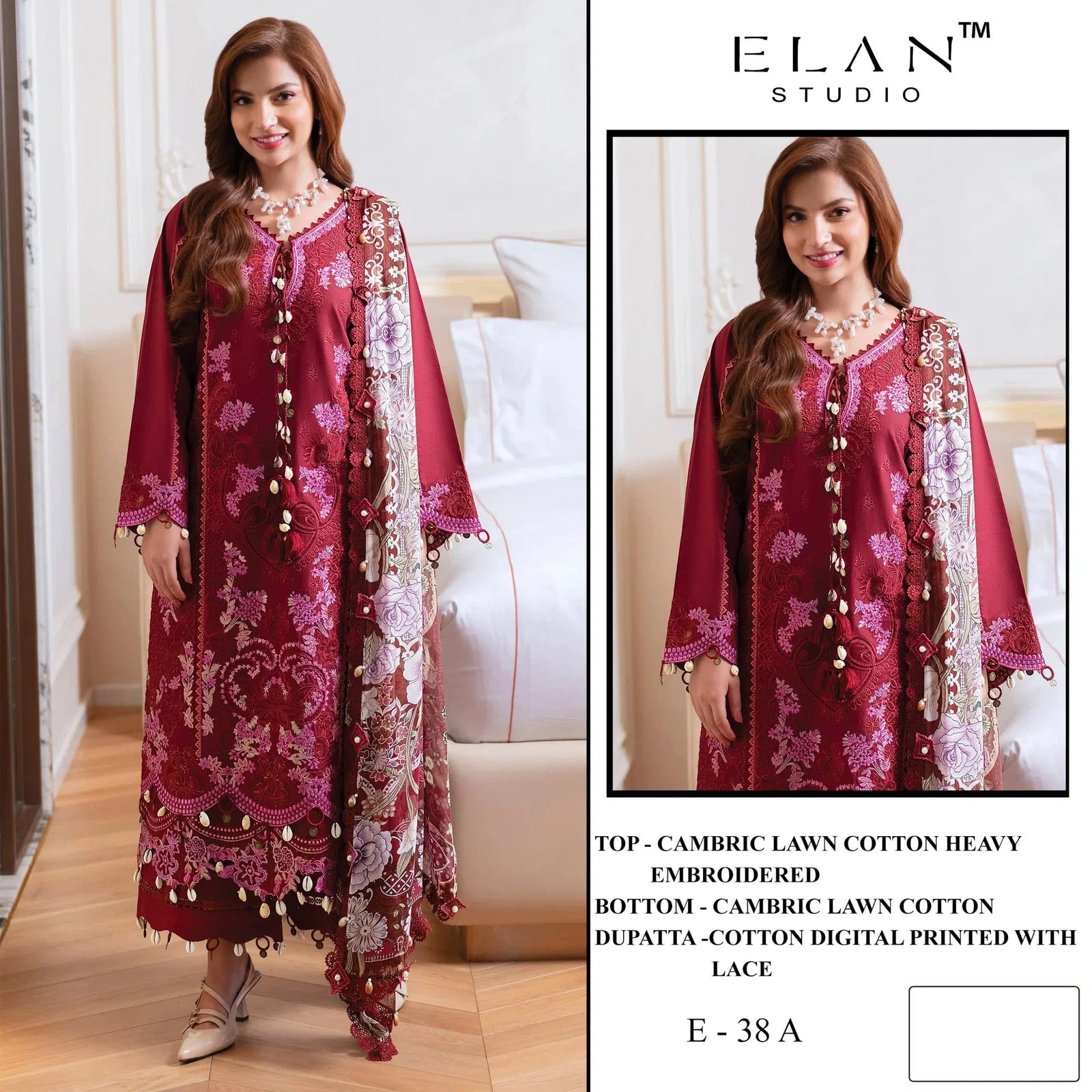 Elan E 38 Cambric Cotton Embroidered Salwar Kameez