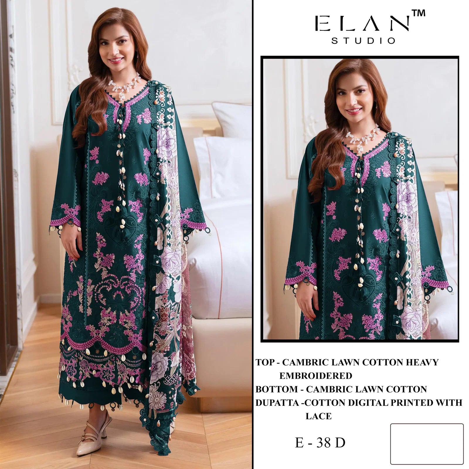 Elan E 38 Cambric Cotton Embroidered Salwar Kameez