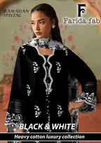 Farida Black And White Readymade Cotton Printed Kurti Pant With Dupatta