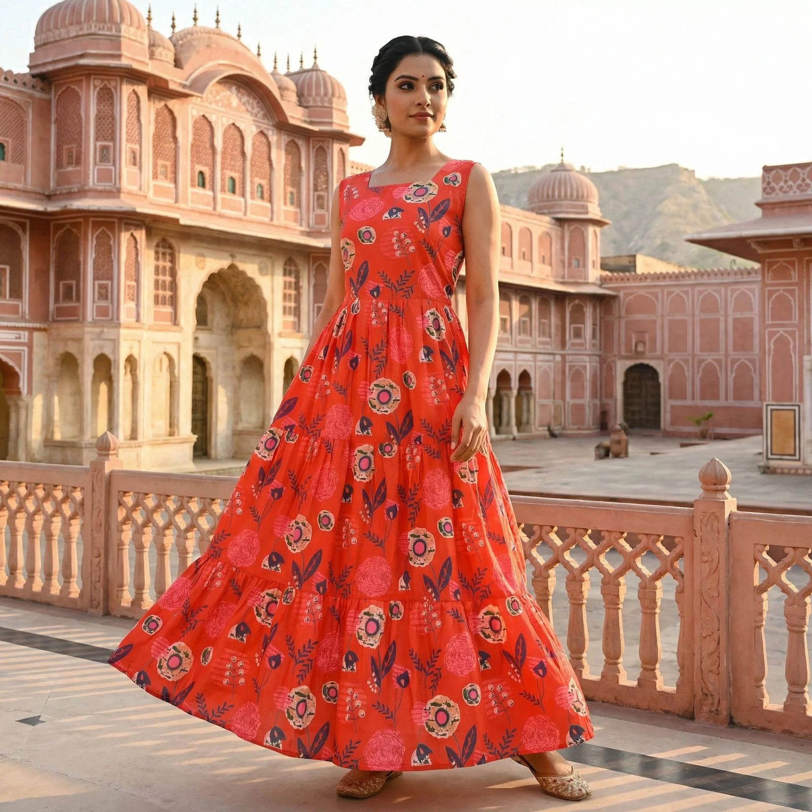 Floral 01 To 05 Cotton Printed Sleeveless Maxi Dress Collection
